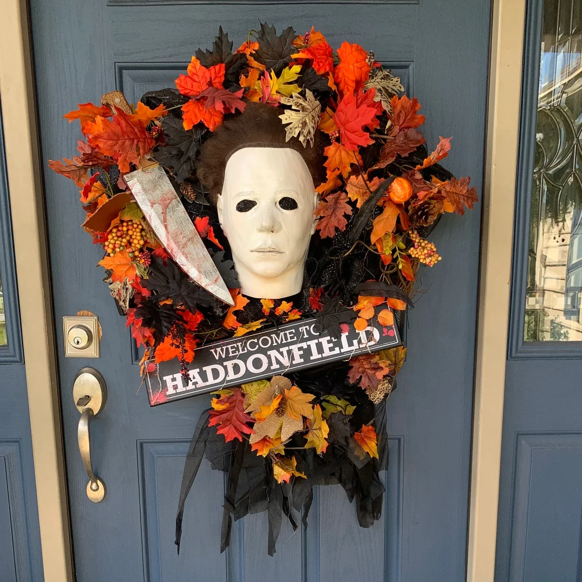 Large Halloween Theme Michael Myers Front Door Wreath Super Scary ...