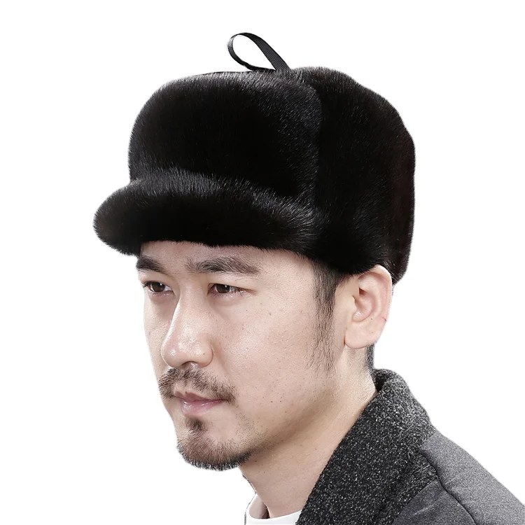 Men Mink Fur Hat,Winter Russian Hats 