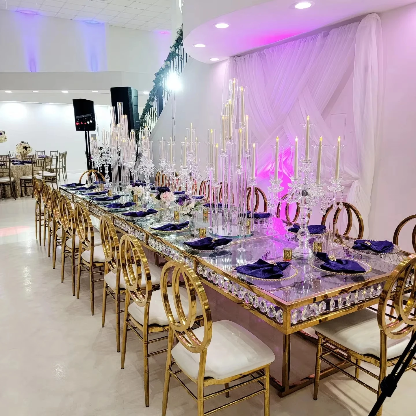 Modern Luxury Gold Stainless Steel Banquet Rectangle Shape Glass Top ...