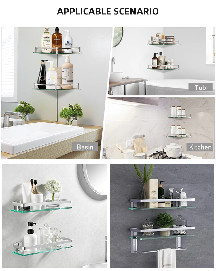 European Luxury Single Layer Bathroom Accessories 6mm Tempered Bathroom