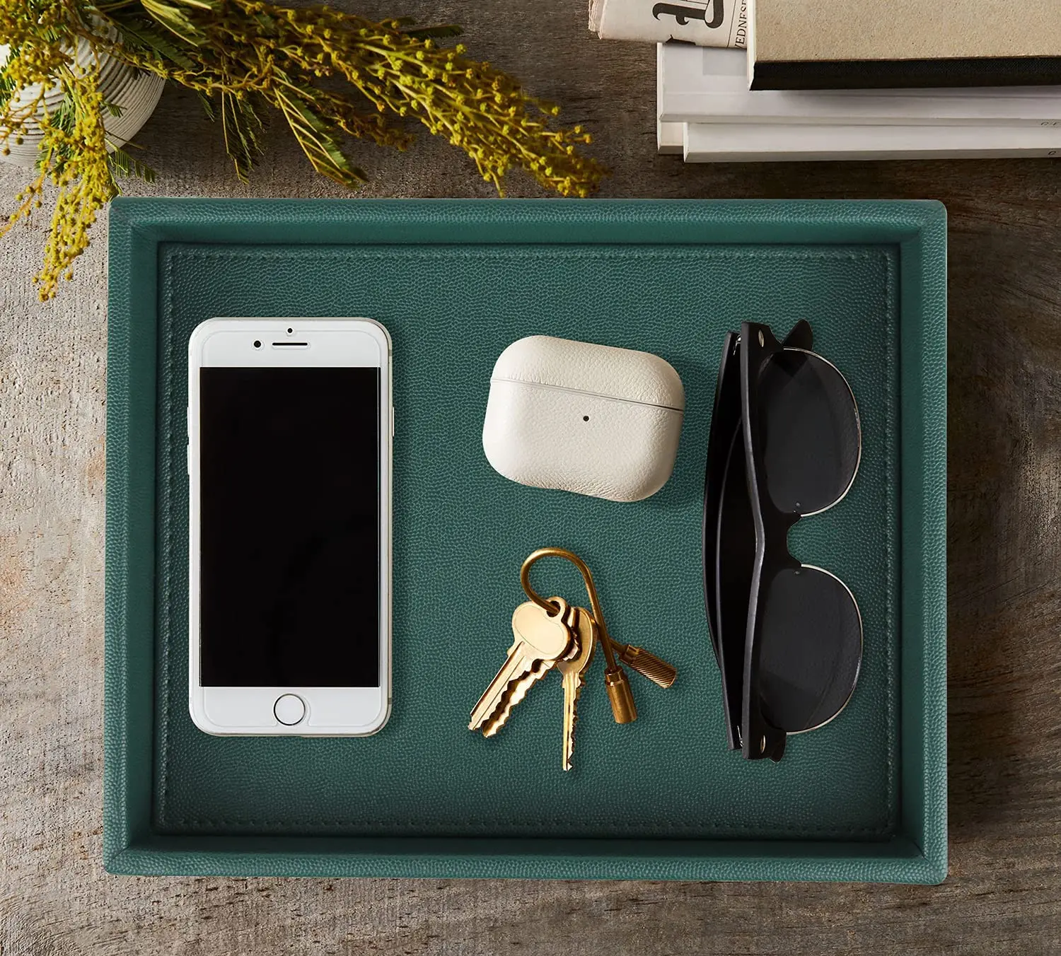 Faux Leather Vanity Tray Elegant Desktop Storage Organizer Decorative