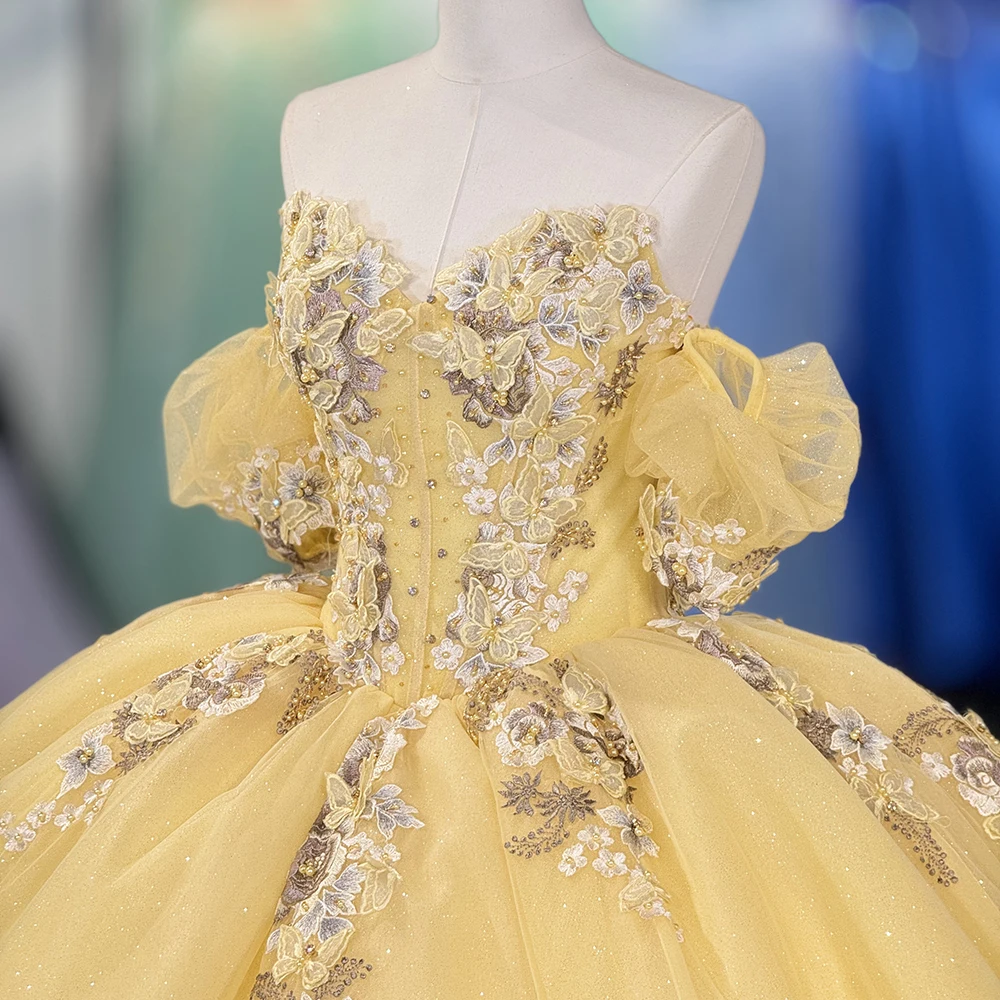 Jancember 6823 Bright Yellow Lace Quinceanera Ball Gown For Girls  Oem