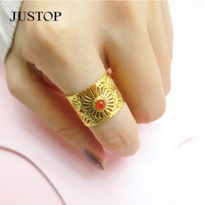 Valentine's Day Couple Gemstone Rings Natural Stone Adjustable Open Ring 18K Gold Plated Stainless Steel Daily Wear Matching