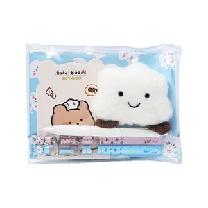Hot-Selling Four-Piece Cartoon Children's Stationery Set Small Gift for Students Starting School Includes Plush Key Chains