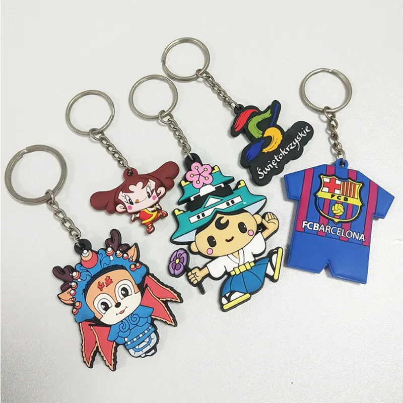 Custom Cute Cartoon Soft PVC Keychain Key Chain Soft Rubber Keychains 2D 3D Rubber PVC Keychain With Your Logo Name manufacture