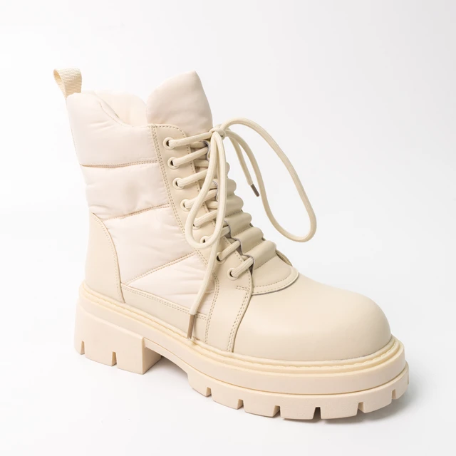 YZY wholesale OEM fashion and hot selling women cream nylon and microfiber leather martin boots