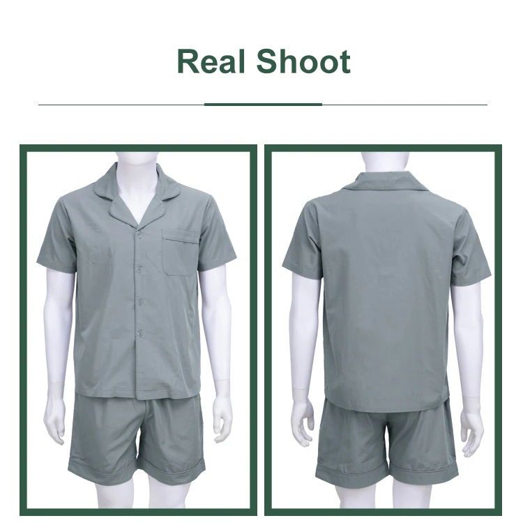 Custom logo soft anti-odor sleepwear pure silver fiber men short pajamas set