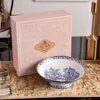 Blue 8 inch high foot fruit bowl