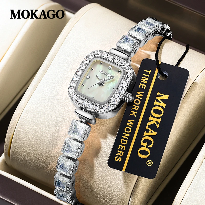 MOKAGO M8132 Square Small Dial Ladies Quartz Watch Chain