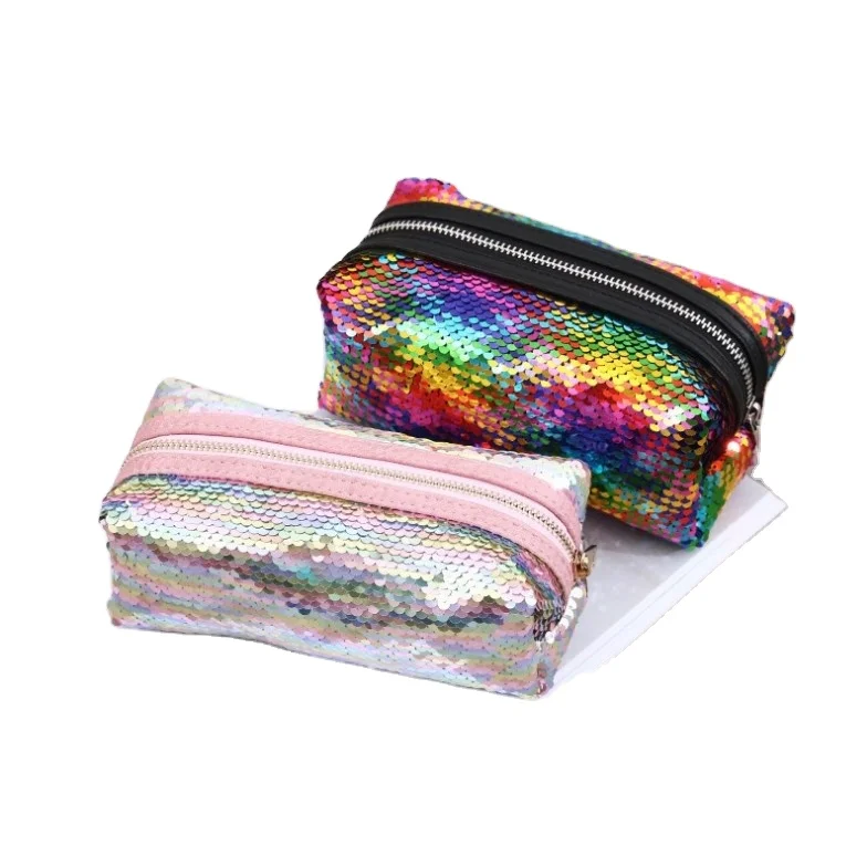 Silver Cube Sets Colorful Shiny Sequin Handbag Bling Travel Paillette Makeup Bag Sets WOMEN Glitter Cosmetic Bag