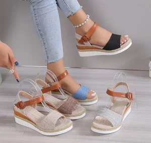 Large Size Trendy African Wedge Sandals Women's Summer Slope Heel Fish Mouth Casual Platform Lady Roman Shoes Women's Sandals