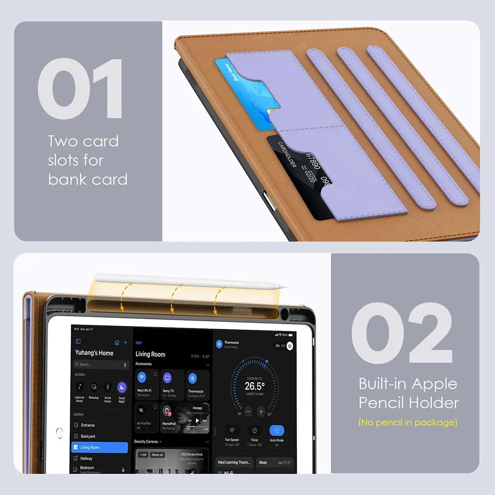 product laudtec pu leather tablet cases multi angle stand with pencil holder card pocket shockproof cover for ipad 10th gen 109 pbk327-3