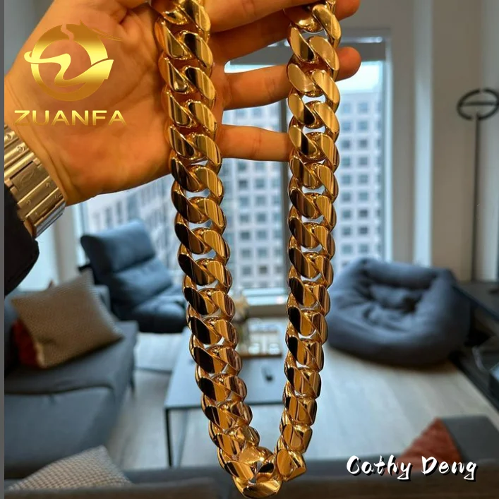 Cuban Men's Thick Chain Link Bracelet - 14k Gold Plated Brass, 8.5 Inch