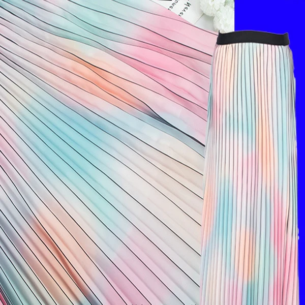 Factory Price Gradient Printed Pleated Chiffon Fabric for Dress