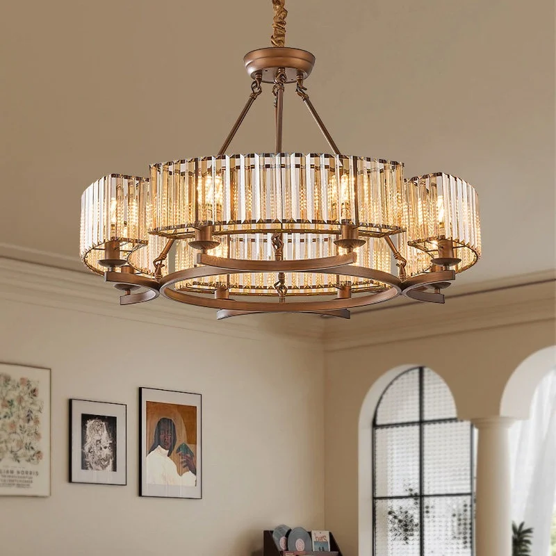 Amerikan Retro Lüks Kristal Balıkçılık İpi Avize, Oturma Odası için LED Işık, 3000K Yüksek Kalite Stil, 2026 Yeni