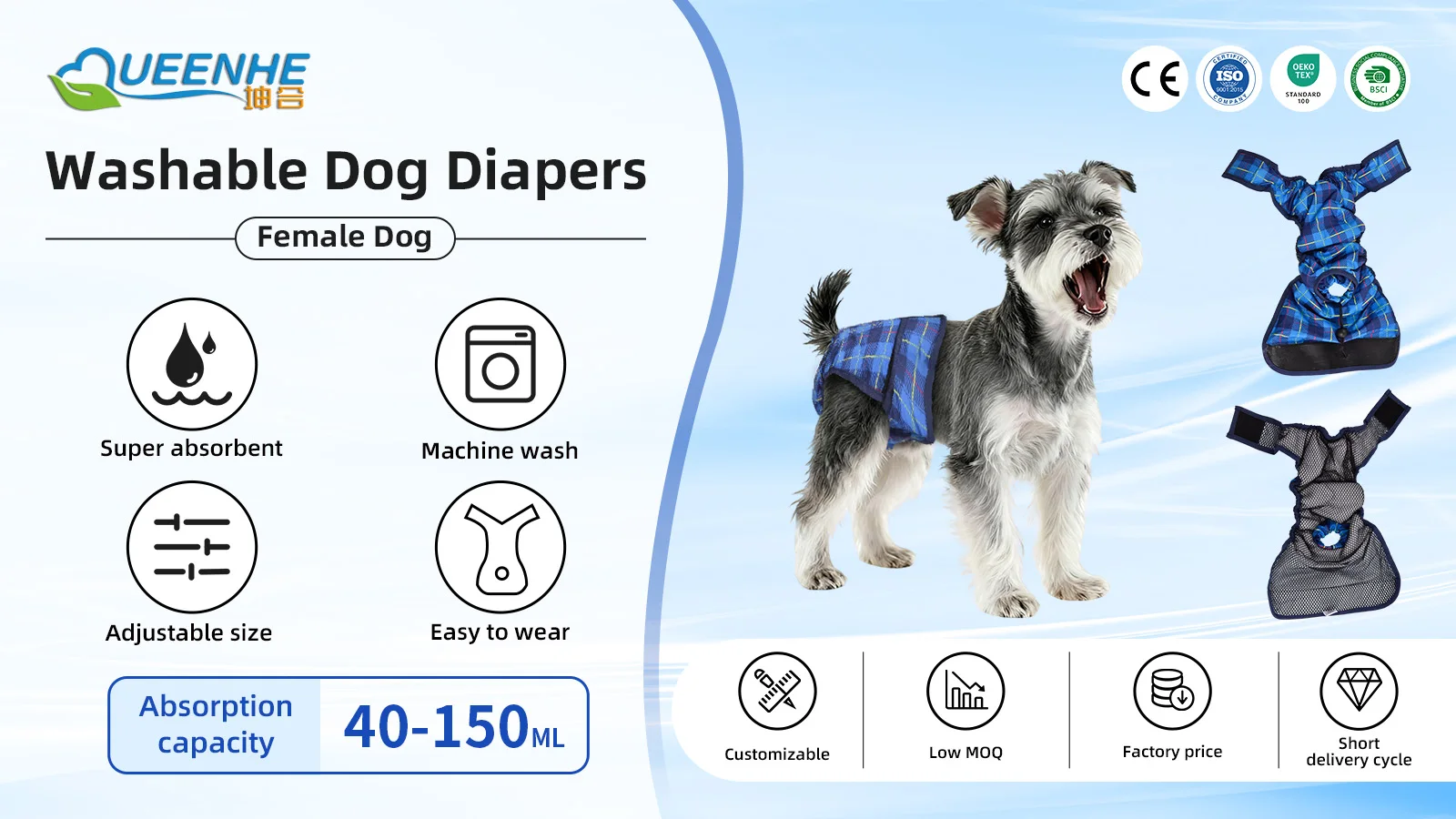 Wholesale Premium Washable Reusable Leakproof Pet Diapers Female for S - product detail 1