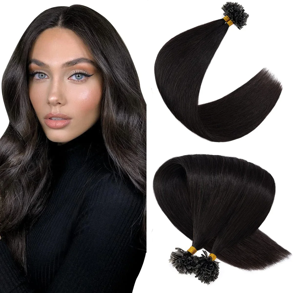 U-tip hårförlängningar 100 % äkta människohår naturlig färg #1B raka fusionshårförlängningar 50 gram förpackning 16-26 tum för kvinnor_voghion.com