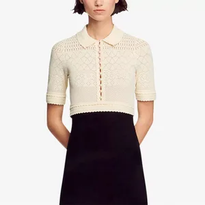 Knitwear Manufacturer Custom Spring Summer Polo Neck Short Sleeve Crochet Knit Women Elegant Casual Sweater Dress