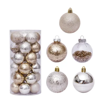 Manufacture Different Colors Decorations Ornaments 6 cm Golden Clear Christmas tree Decoration Glitter Plastic Christmas Ball