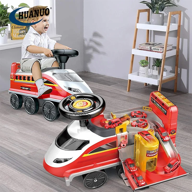 2in1 Electric Rail Train Fire Fighting Car Adventure Track Toys Set Deformation Child Ride on Toy Cars for Kids