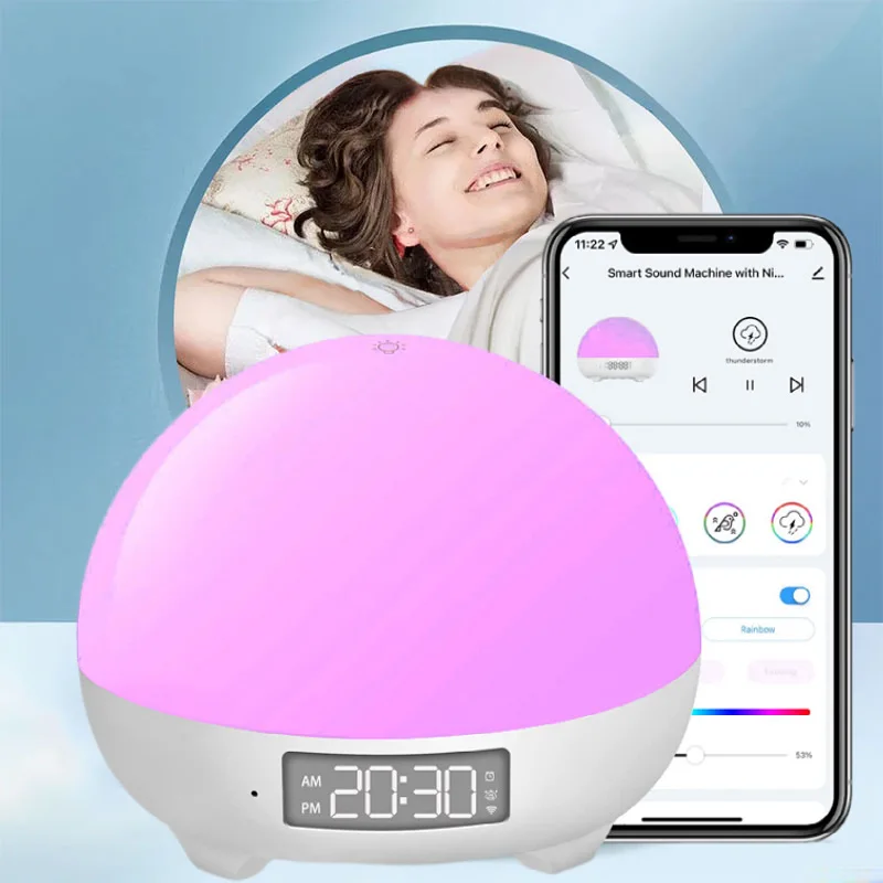 Smart White Noise Sound Temperature Detection Smart Baby Night Light Baby Cry Detection App Control to Set up Your Sleep Routine