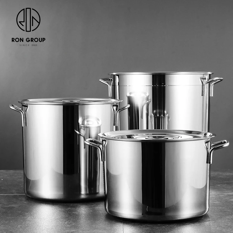 Cheap hotel stainless steel multi capacity soup container dinnerware heavy duty custom restaurant catering deep soup stock pot