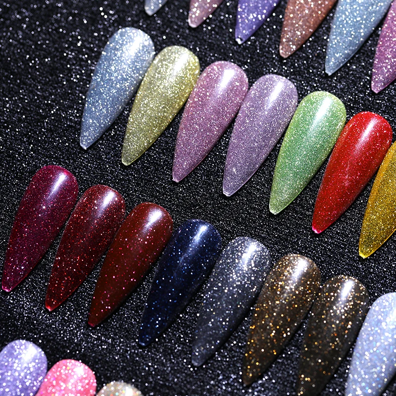 Reflective Nail Polish Gel Manufacturer 32 colors Glitter Reflective Gel Polish Glow In The Dark Flashing Disco Gel