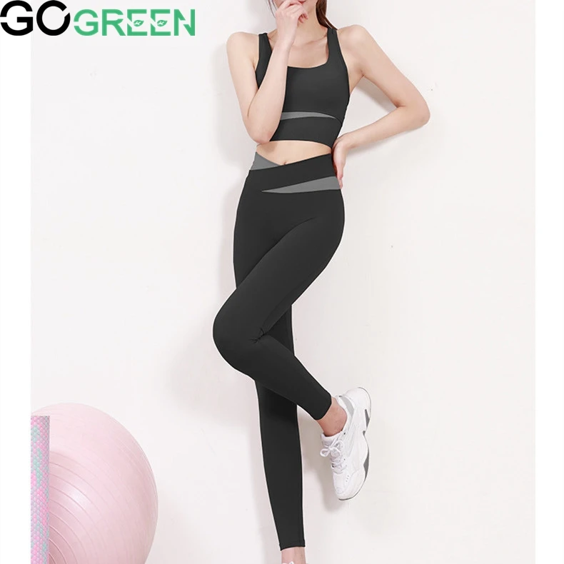 2-piece Solid Color Women Sport Bra Top Breathable Gym Leggings Fitness ...