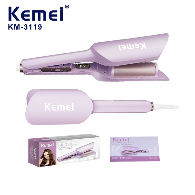 KEMEI Km-3119, fer à friser (type « œuf ») et ondulateur capillaire, revêtement céramique PTC, chauffage rapide, 6 températures réglables, affichage LED, fiche UE, certifié CE