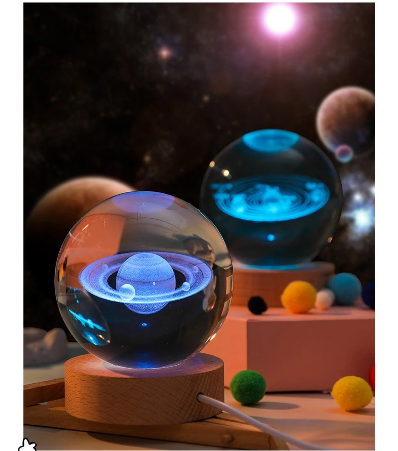 3d Rgb Crystal Square Round Wood Base Night Light Holder Customize