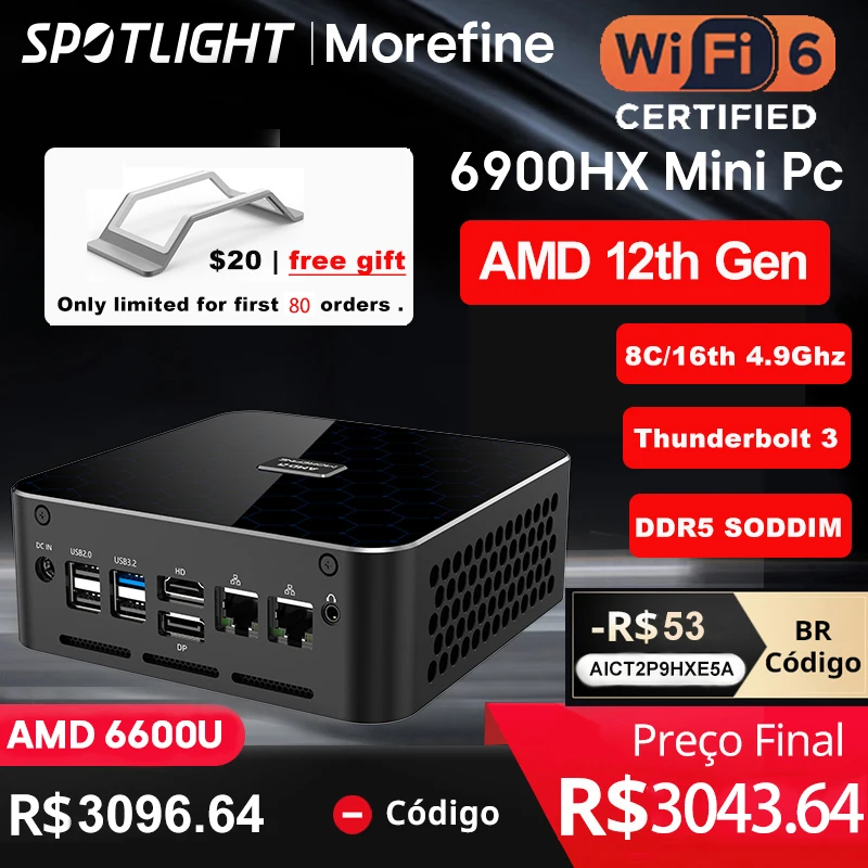 Mini PC AMD 6900HX 6850U Mini Computador Windows 10 Pro DDR5 Dual LAN(2.5Gb-RTL 8125BG) Gaming Computer With WIFI6 MOREFINE M6001.jpg