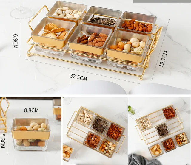 6grid Glass Snack Bowl Set Glass Candy Bowls Dish Fruit Plate Glass Sous Plat For Party Wedding