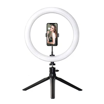HQ-18N Three Colors Adjustable 3200K-5600K Circle Make up Lighting Vlogging Kit Phone Tripod Selfie Light Photographic Equipment detail image