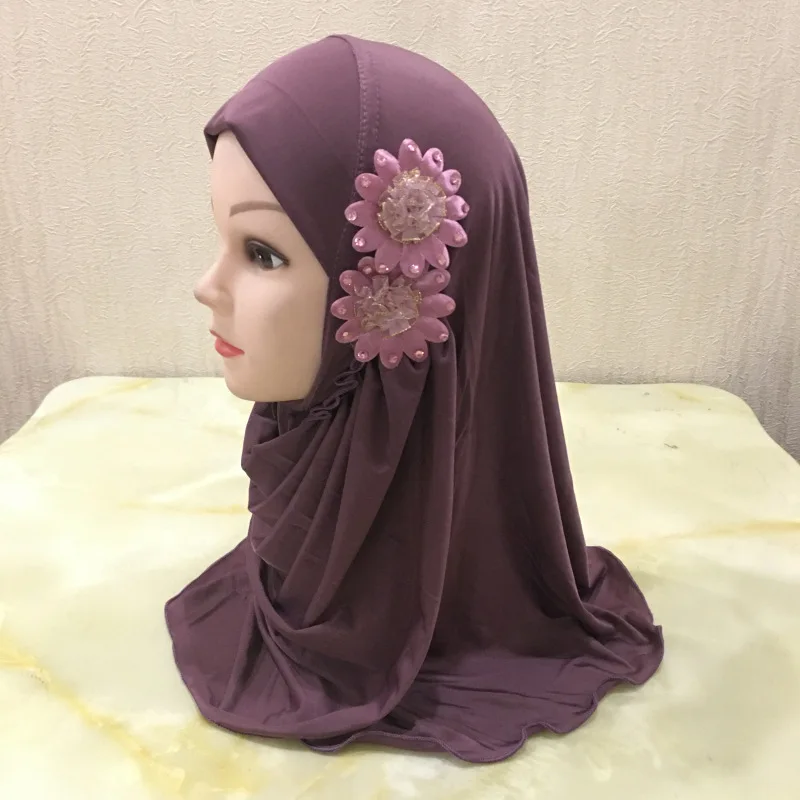 FakeFace Ragazze Musulmane Hijab Traspirante Foulard Bambini Islamici Arabi Foulard Foulard con Paillettes Copricapo per 2-6 anni, bianco, Taglia Unica