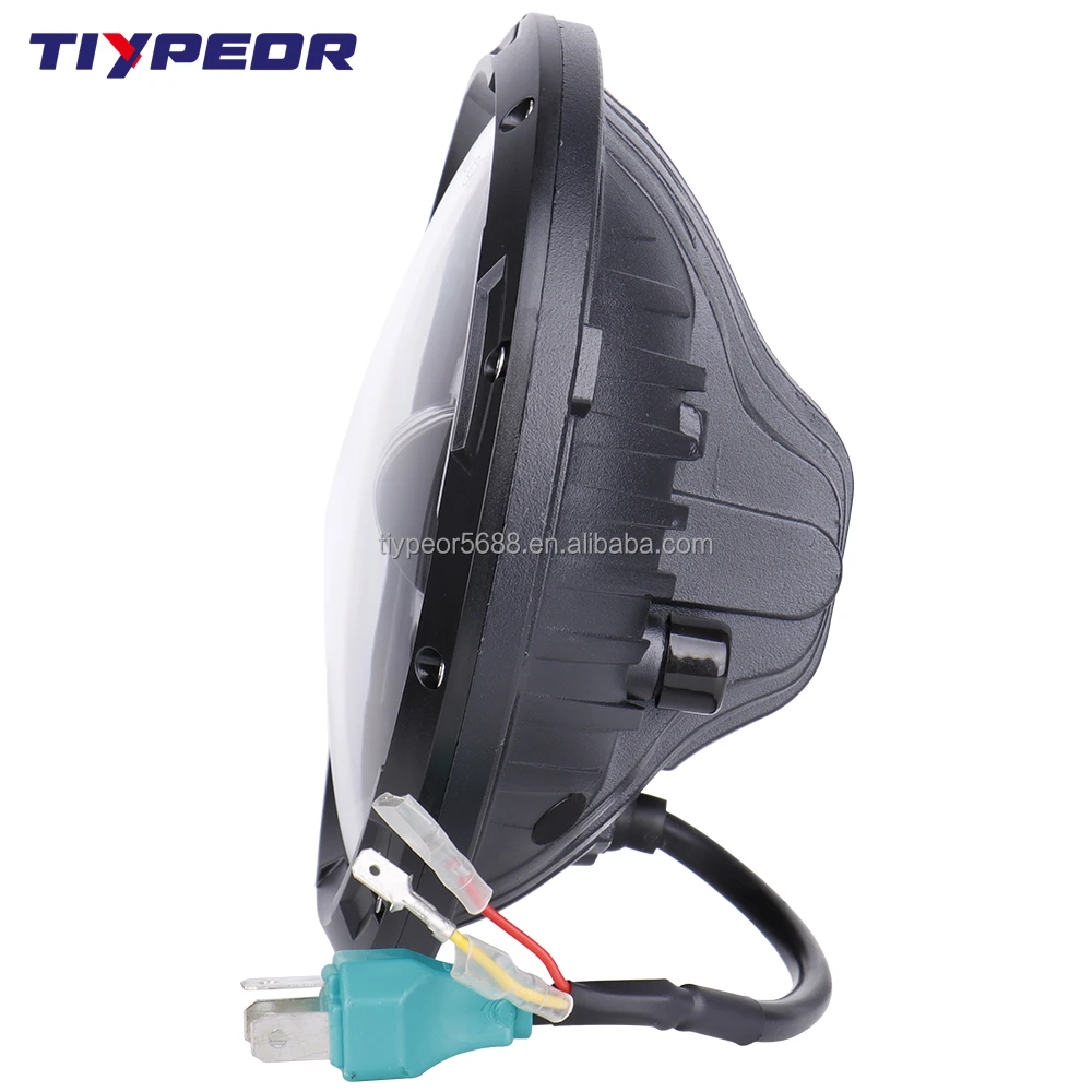 product tiypeor 7 inch 90w led headlight black chrome round with drl turning signal light for jk cj tj hummer for motorcycle-6