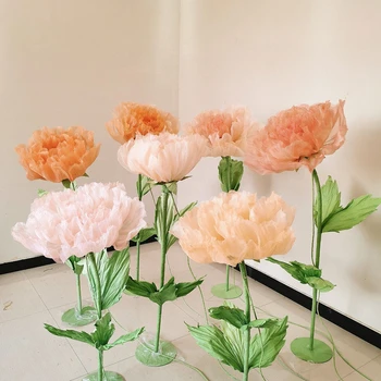 J-092 Automatic Electric opening and closing giant Organza flower for window decor Wedding party Floral decoration