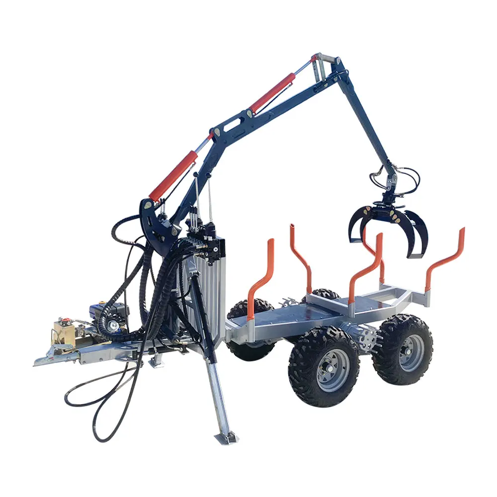 ATV Log Loading Machine Timber Trailer With Crane Hydraulic Forestry Crane