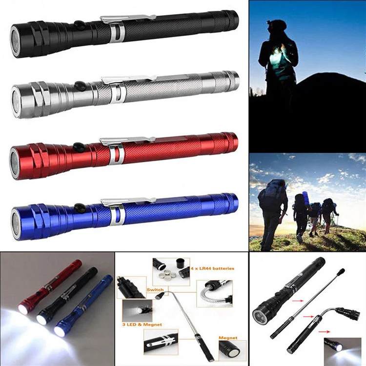 Portable Telescopic Pick up Tool LED Flashlight  3wLED Battery Powered Tactical Flashlight Torches