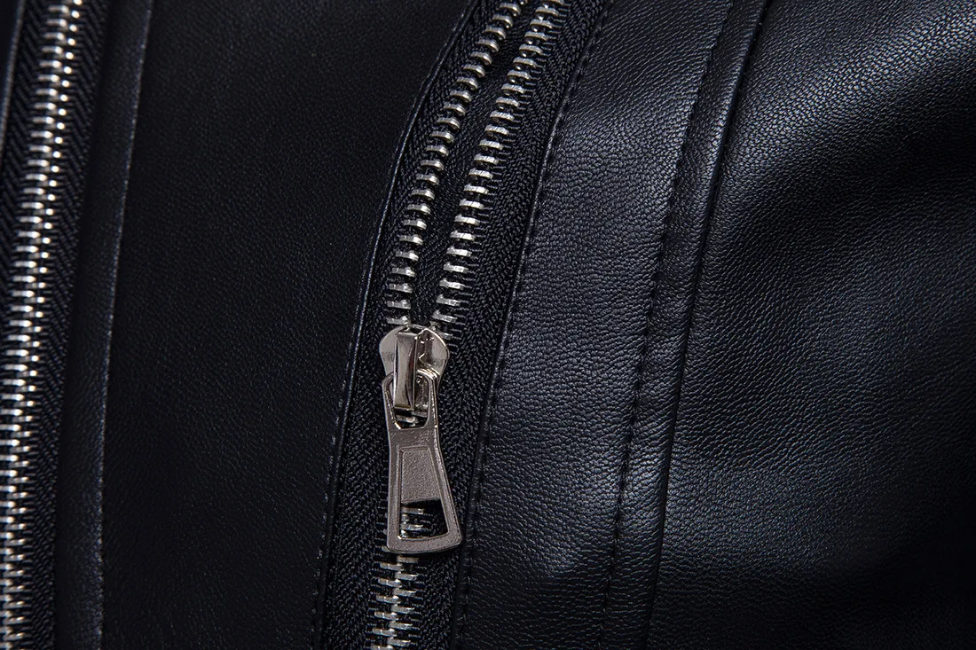 Men Black Motorcycle Multi-Zip Fashion Men's Leather Jacket_voghion.com