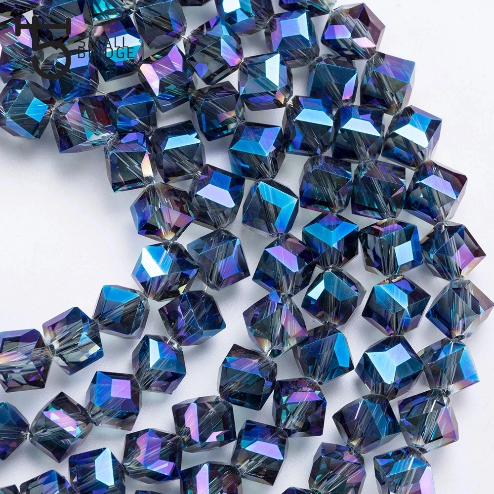 10mm Austria Diagonal Hole Cube Square Beads for Bracelet Making Women Diy Accessories Blue Glass Crystal Beads Wholesale