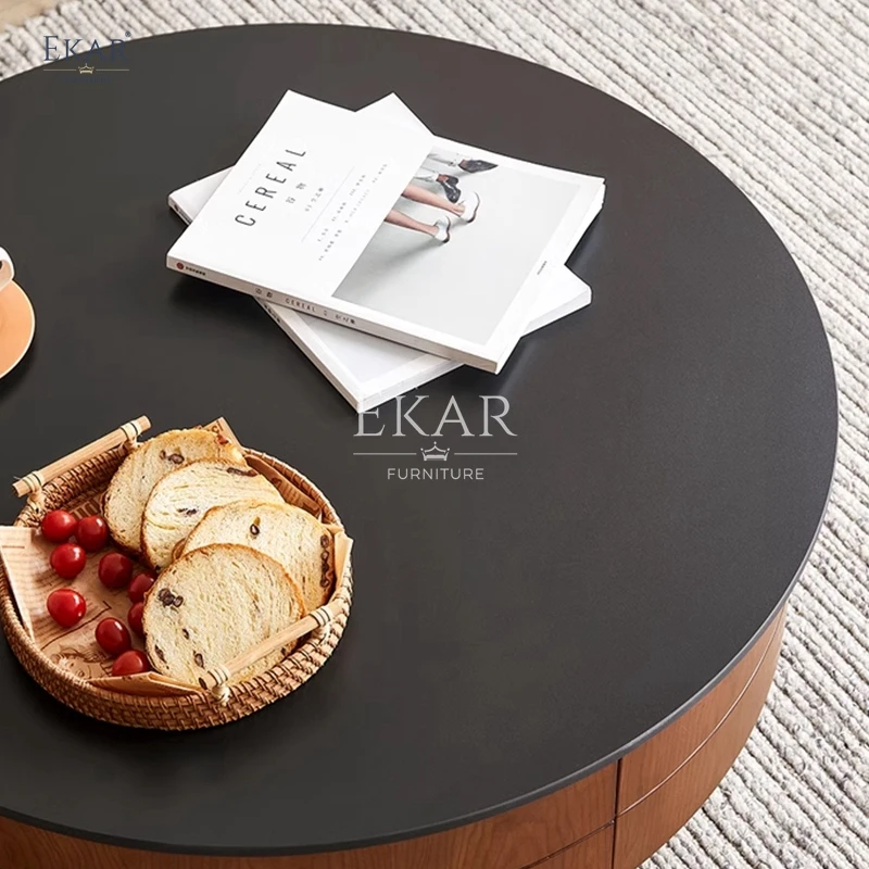 product new design cherry wood veneer and rock top living room round coffee table-61