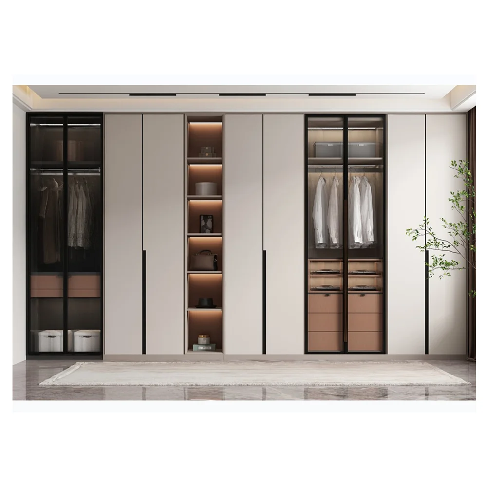 China Top Supplier Modern Custom Wooden Wardrobe Bedroom Furniture Clothes Organizer Storage Closet Cabinet Glass Door Wardrobe