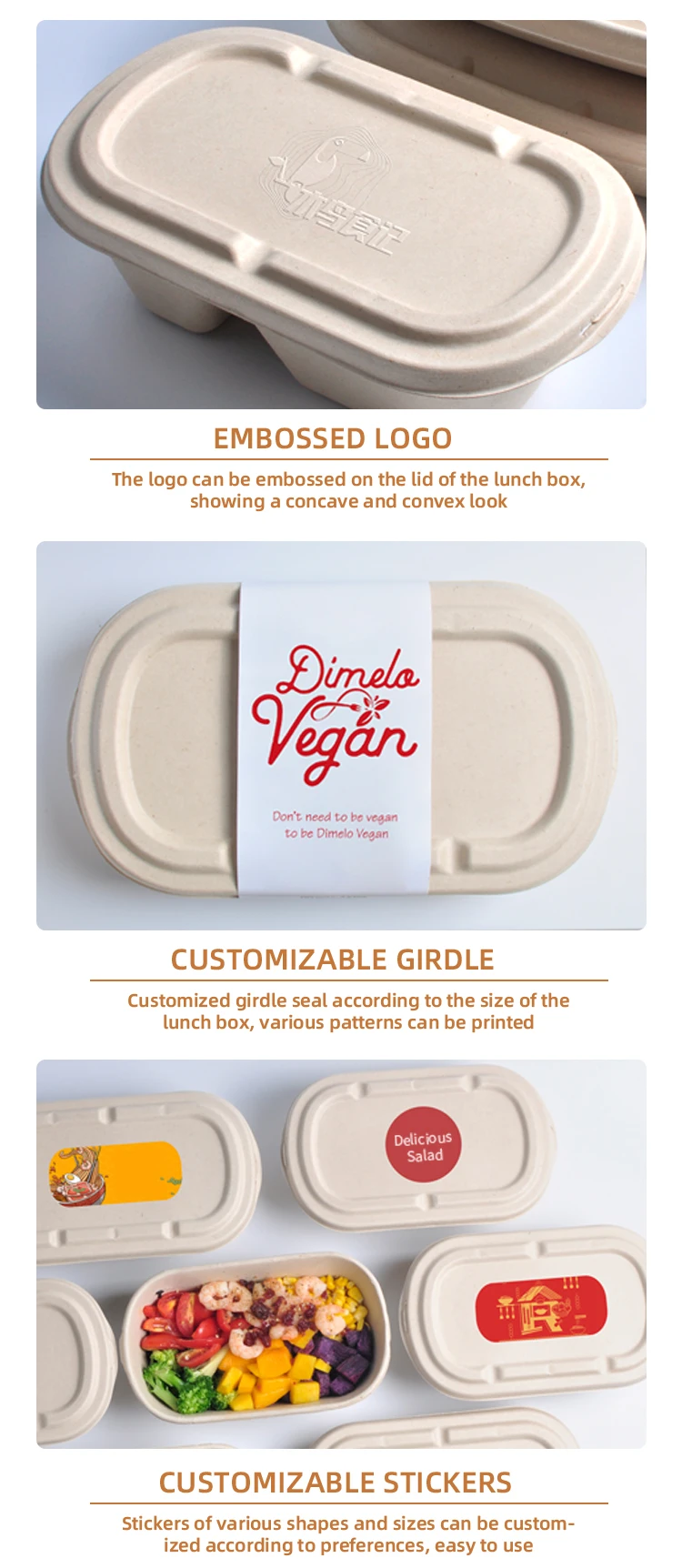 SenAng Disposable Biodegradable Sugarcane Bagasse Pulp Food Container Take Away Lunch Box with Lid