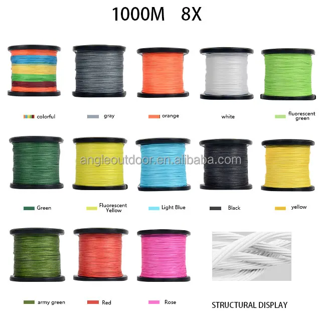 High Quality 8X 1000m Mixed Color PE Line Fishing Braid