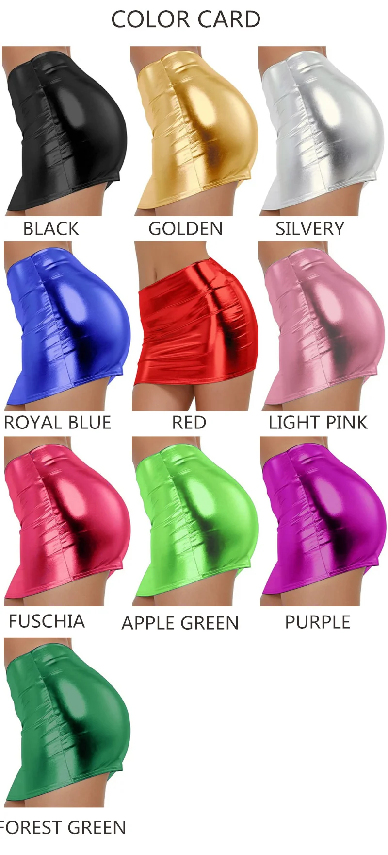 Women Latex Shinning Package Hip Skirt Sexy Nightclub Stage Mini Short Fitted Colorful Pencil