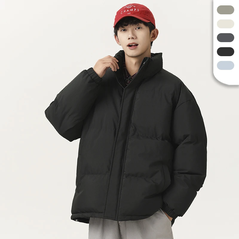 Unisex Zipper-up Coat Stand Collar Big Thermal Winter Jacket Poly Filled Puffer Coats_voghion.com
