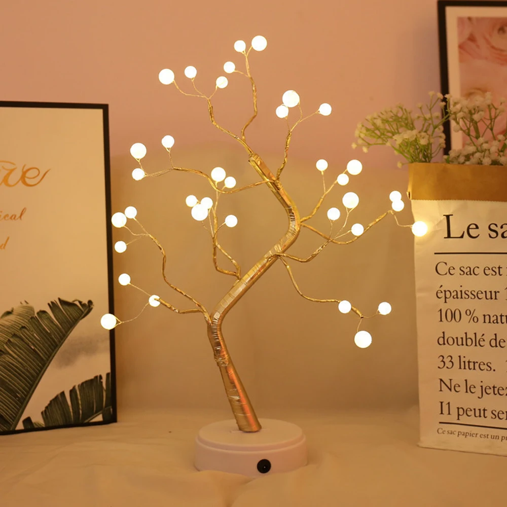 Arbre Lumineux LED 108 Branches - Lampe Décorative USB/piles - Arbre Bonsaï Lumière Pour Chambre, Salon, Noël - Blanc