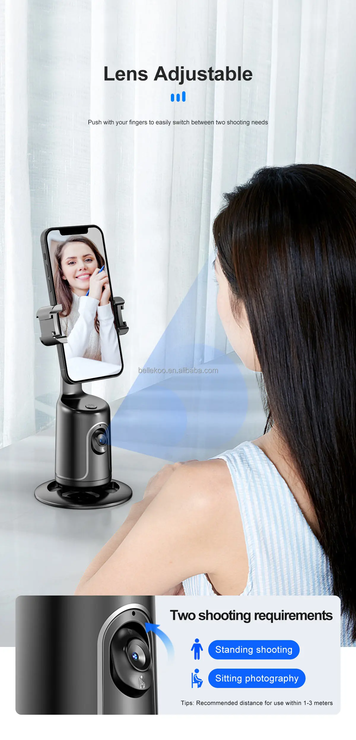 360 Rotate AI Smart Auto Motion Follow Face Tracking Stabilizer Phone Gimbal for Live Streaming Vlog Video Making