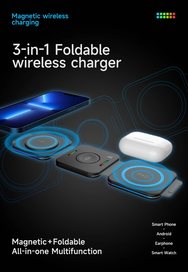 Foldable Wireless Charger 15w Fast Wireless Charging Stand Station Qi2