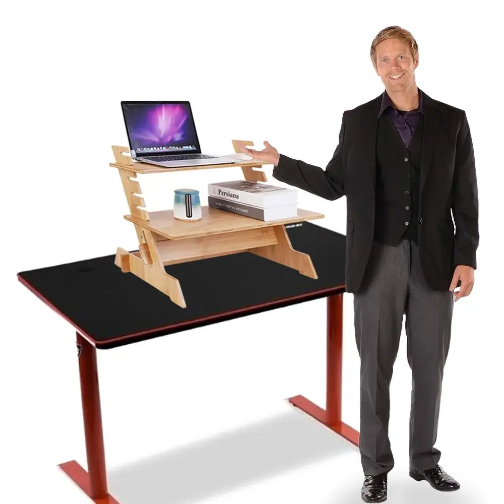 Adjustable Bamboo Wood Computer Desk Monitor Riser Stand Height Adjustment for Laptop